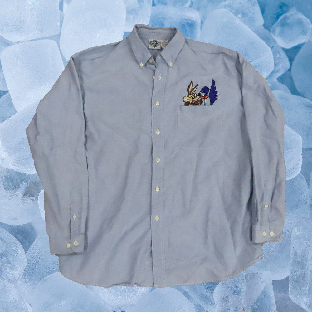 ACME Clothing Men’s Shirt Large Blue Denim Looney Tunes Button Down VTG Co